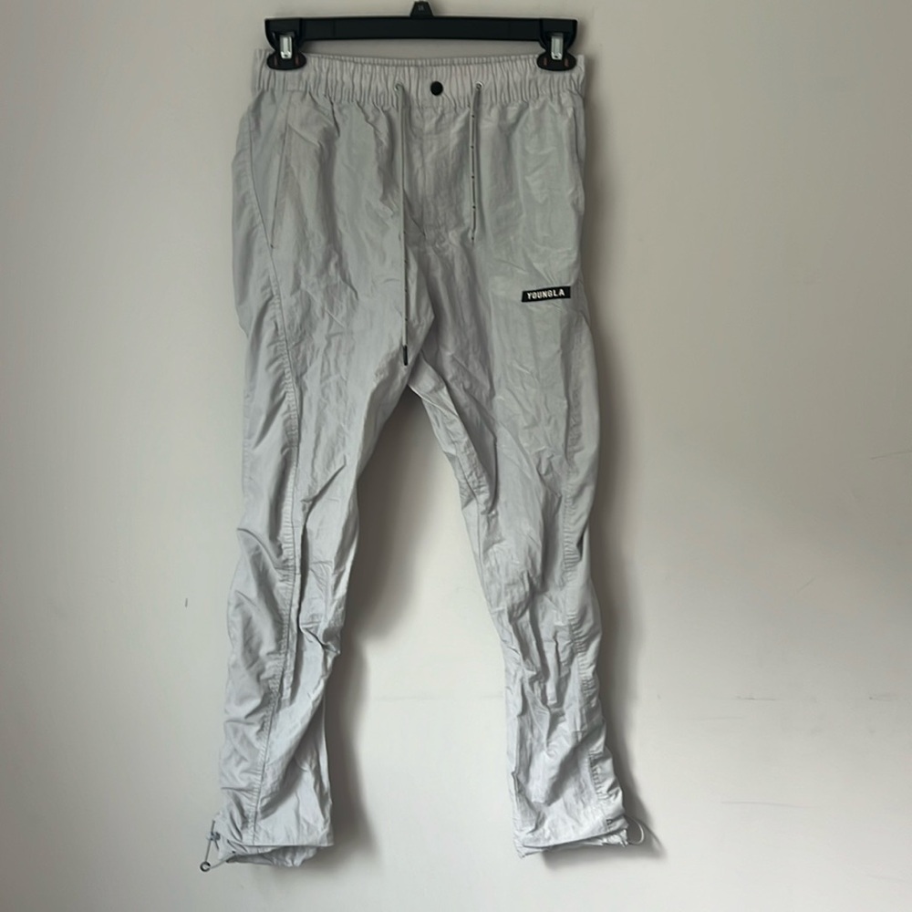 YoungLA Track Pants Windbreaker Joggers Workout Activewear Light Gray Sz S ❤️